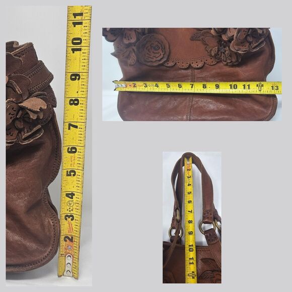 Lucky Brand Handbag Brown Italian Leather Boho Floral Applique Shoulder Bag Rare - Picture 16 of 16